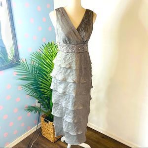 R&M Richards SilverGray Tiered Midi Cocktail Dress Sz 6P